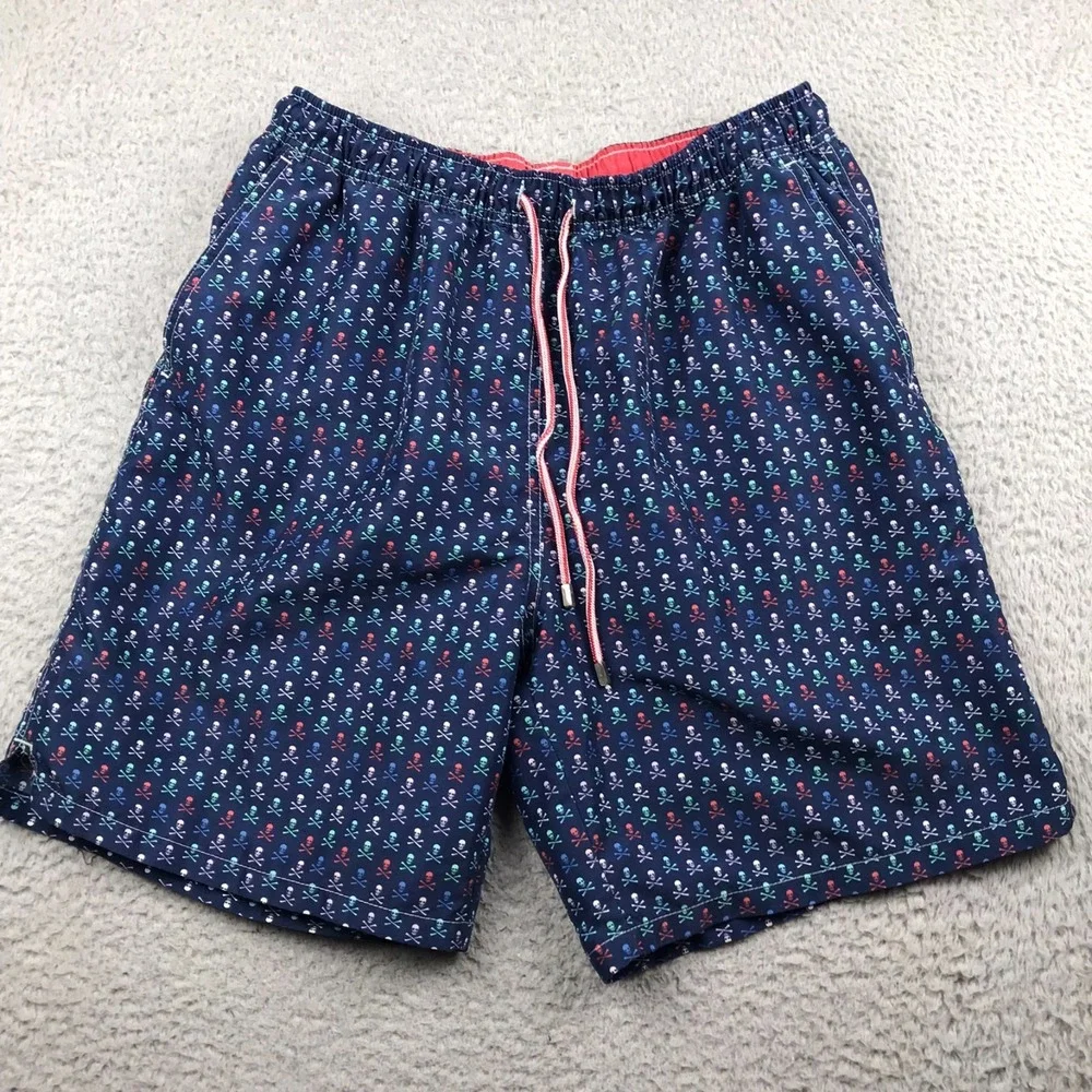 Peter Millar Sea Pirates Swim Trunks Mens L Navy Crossbones 7